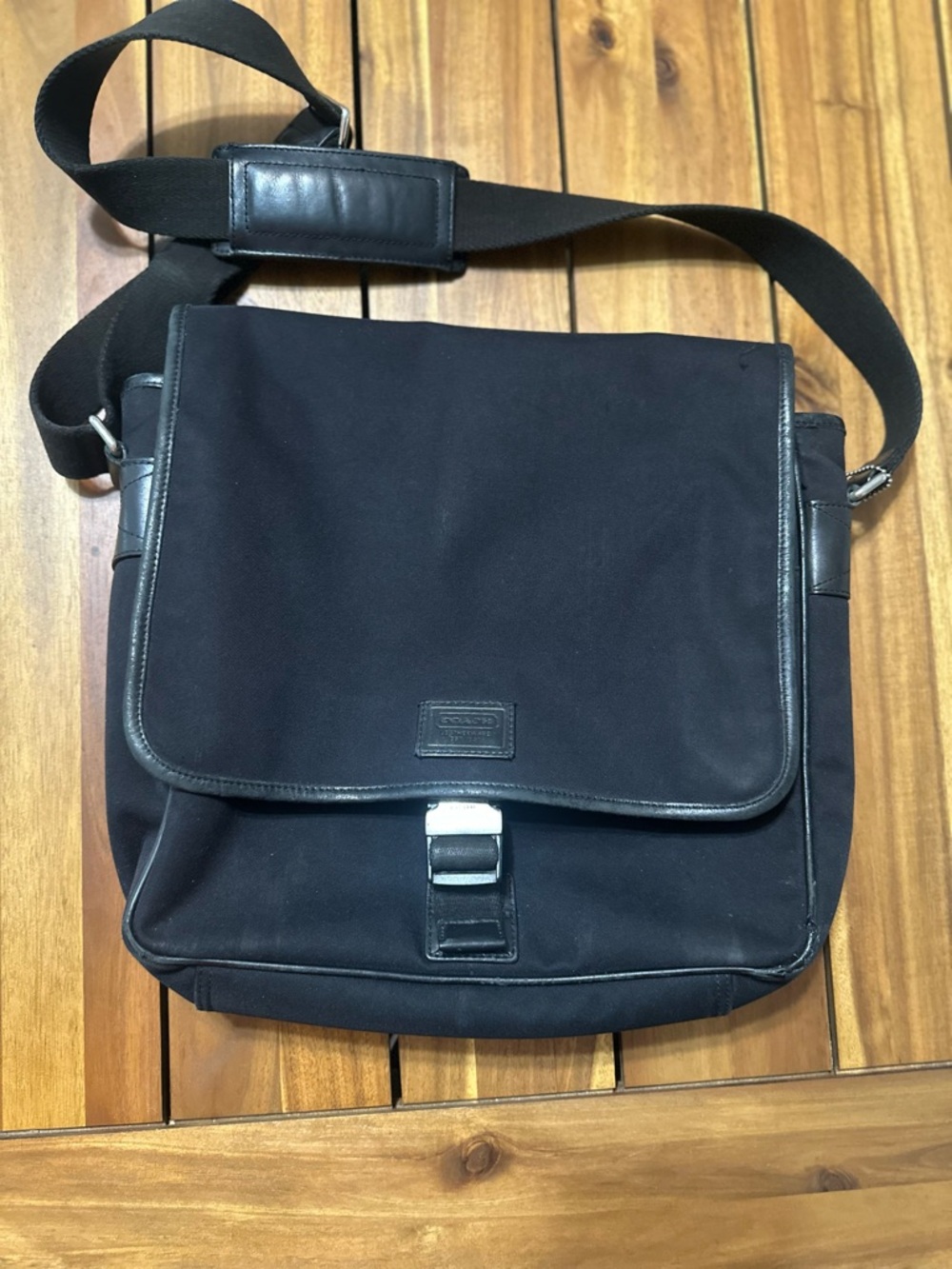 Coach Black Canvas and Leather Trim Messenger Bag